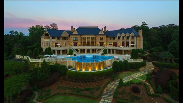 Tyler Perry's home shown from the back.