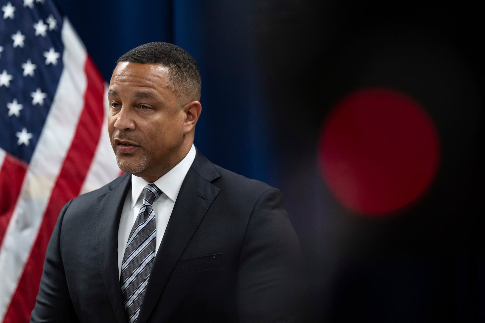 United States Attorney for the Eastern District of New York Breon Peace speaks during a press conference regarding the arrests of former Abercrombie & Fitch CEO Mike Jeffries and his partners as part of sex trafficking investigation at the U.S. Attorney's Office, Tuesday, Oct. 22, 2024, in New York. (AP Photo/Yuki Iwamura)