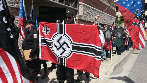 The neo-Nazi National Socialist Movement gathered in Rome, Ga., on Saturday, April 23, 2016. MATT KEMPNER / AJC