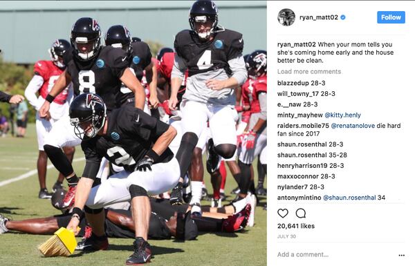 Fans starting commenting 28-3 on Atlanta Falcons quarterback Matt Ryan's Instagram photos after it was discovered Ryan had 283K followers.