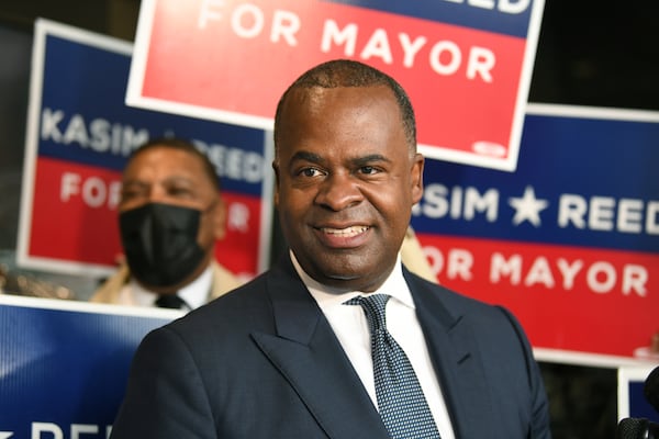 August 17, 2021 Atlanta - Former Atlanta mayor Kasim Reed speaks to members of the press after filing paperworks for November 2nd Atlanta Mayoral Election outside the Atlanta City Hall on Tuesday, August 17, 2021. Atlanta City Council President Felicia Moore and former Atlanta mayor Kasim Reed filed paperwork and qualified as a candidate in the November 2nd Atlanta Mayoral Election.  (Hyosub Shin / Hyosub.Shin@ajc.com)