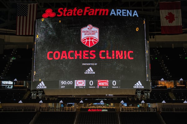 More than 500 coaches attended the Hawks Basketball Academy's clinic Saturday at State Farm Arena. The clinic was presented by adidas. (© Kat Goduco Photo)