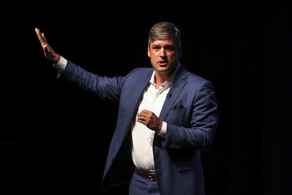 Marietta City Schools Superintendent Grant Rivera discusses Georgia Milestone scores for the district during an event at the Marietta Performing Arts Center on Wednesday, July 26, 2023. (Natrice Miller/ Natrice.miller@ajc,com)