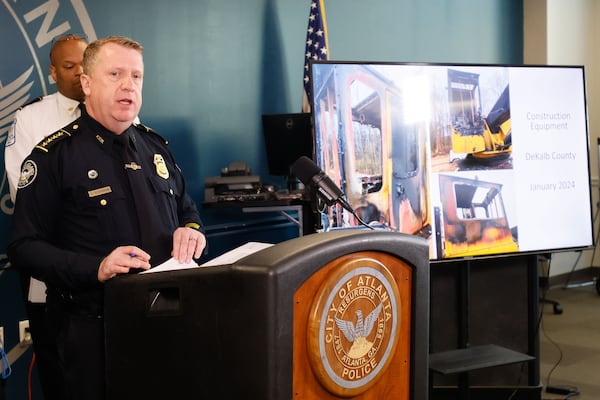 Atlanta Police Chief Darin Schierbaum speaks during a press conference at the APD headquarters on Wednesday, January 17, 2024. Billboards are going up in major cities across the U.S. offering cash rewards for information leading to the arrests and convictions of violent “anarchists” opposed to Atlanta’s Public Safety Training Center, the police chief said Wednesday.
Miguel Martinez /miguel.martinezjimenez@ajc.com