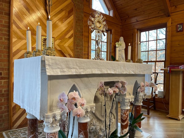 The marble altar is seen inside the now burned Legionaries of Christ community home in Cumming. 