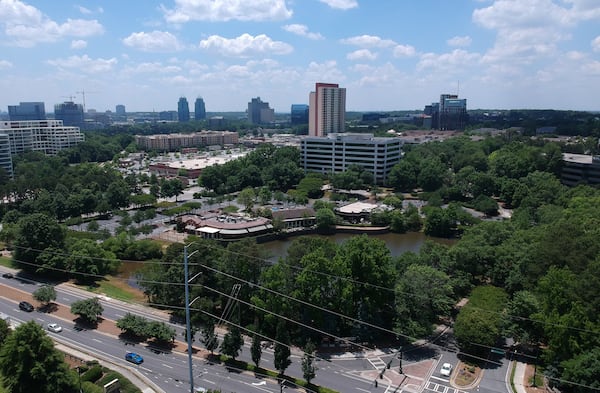 The “King and Queen” towers are visible in the distance, near the Perimeter Center area. (Photo: HYOSUB SHIN / HSHIN@AJC.COM)