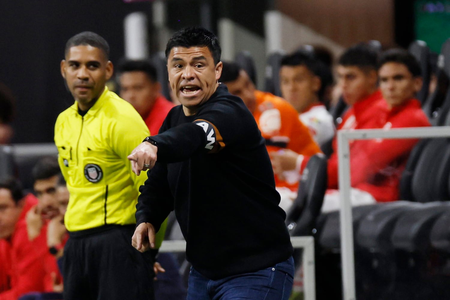 Atlanta United head coach Gonzalo Pineda gives directions during the second half against Liga MX Toluca of an exhibition match on Wednesday, Feb 15, 2023, in Atlanta.
 Miguel Martinez / miguel.martinezjimenez@ajc.com