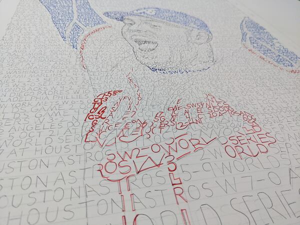 Dan Duffy used ballpoint pen, Sharpies, rolling balls, in a variety of colors to create his mosaic. Photos: Dan Duffy