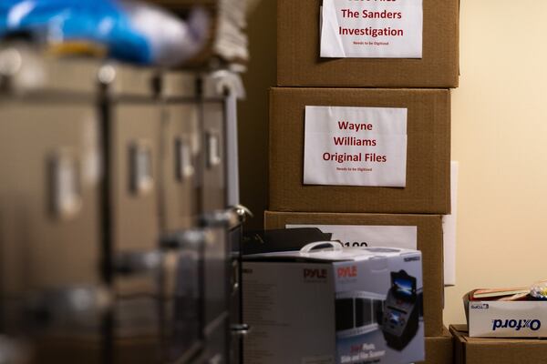 Wayne Williams case files are seen at the Atlanta Public Safety Headquarters. Branden Camp/For the Atlanta Journal-Constitution