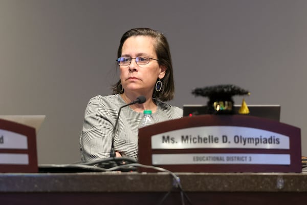 Atlanta school board member Michelle Olympiadis, representing District 3, recently held a community meeting where parents asked her about the delayed Tapestry vote. Olympiadis expressed concerns about funding. (Jason Getz / Jason.Getz@ajc.com)