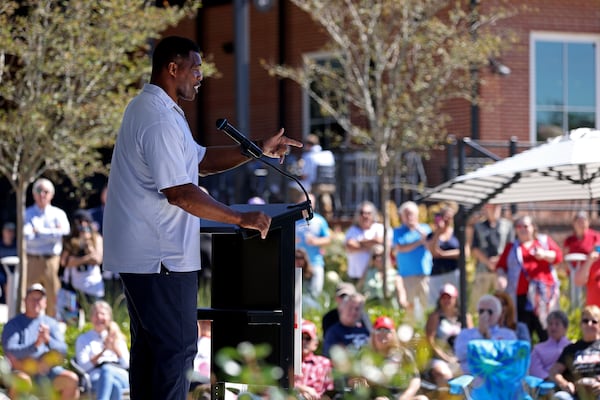 Republican U.S. Senate candidate Herschel Walker speaks during a campaign event in Canton, Georgia, where he focused on transgender athletes who compete in sports that don't match the gender on their birth certificates. "They're trying to tell you right now that this is normal," Walker said. "But I'm here to tell you this is not normal." (Jason Getz/Atlanta Journal-Constitution/TNS)