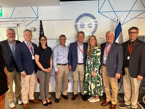 Gov. Brian Kemp and other members of a Georgia trade delegation visit a high-tech cybersecurity center in Beersheba, Israel. 