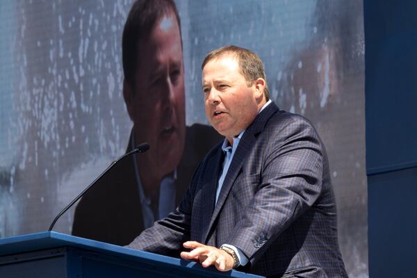 Public Service Commission Chairman Jason Shaw speaks during a ceremony celebrating the completion of the unit 3 and 4 expansion at Plant Vogtle, operated by Georgia Power Co., in east Georgia's Burke County near Waynesboro, on May 29. (Arvin Temkar/AJC 2024)