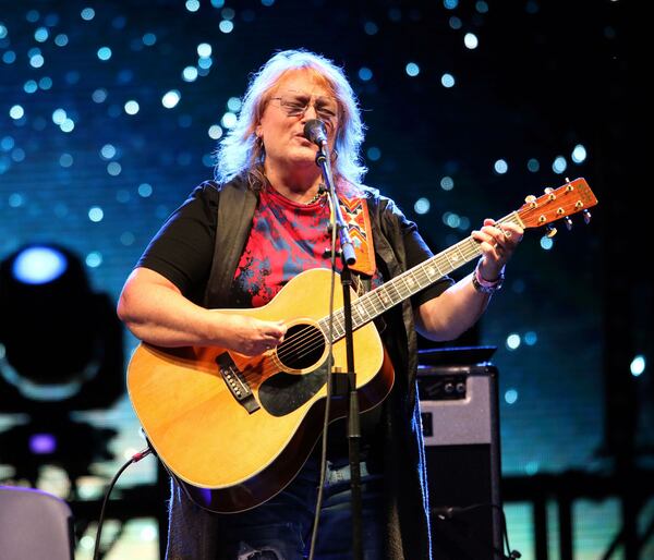 Indigo Girls, the Decatur natives Amy Ray and Emily Saliers (pictured), entertained a sold-out crowd on Friday, October 23, 2020, in the Live From the Drive-In series at Ameris Bank Amphitheatre in Alpharetta. Photo: Robb Cohen for The Atlanta Journal-Constitution