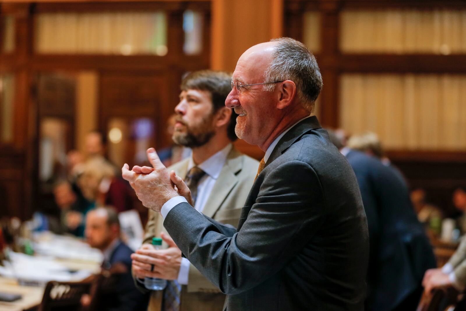 02/28/2018 -- Atlanta, GA -  Rep. Allen Peake, R- Macon, reacts after HB 764 is passed in the House Chambers during Crossover day at the Georgia State Capitol in Atlanta, Wednesday, February 28, 2018. ALYSSA POINTER/ALYSSA.POINTER@AJC.COM