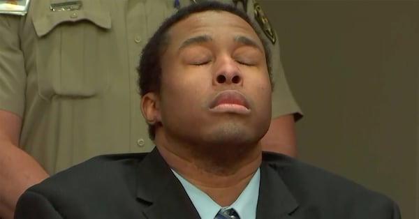 Landon Terrel, a former caregiver at Sunrise at East Cobb, reacts July 17 after a Cobb County jury in Marietta found him guilty of elder neglect, but not guilty of elder abuse and felony murder, in the death of World War II veteran Adam Bennett, 91. Terrel was sentenced to five years behind bars. (CourtTV)