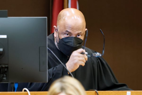 Fulton County Superior Court Chief Judge Ural Glanville looks out over the courtroom as the Jury selection portion of the trial continues on Monday, Feb. 13, 2023.  Miguel Martinez / miguel.martinezjimenez@ajc.com