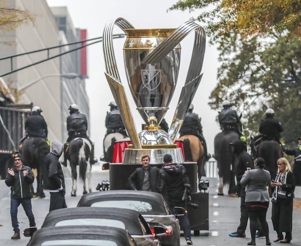 Crowds took to downtown Atlanta’s streets on Dec. 10, 2018, in celebration of Atlanta United winning the championship. Atlanta United defeated Portland 2-0 to capture the MLS Cup at Mercedes-Benz Stadium. The parade began at Baker Street and Peachtree Street. JOHN SPINK/JSPINK@AJC.COM