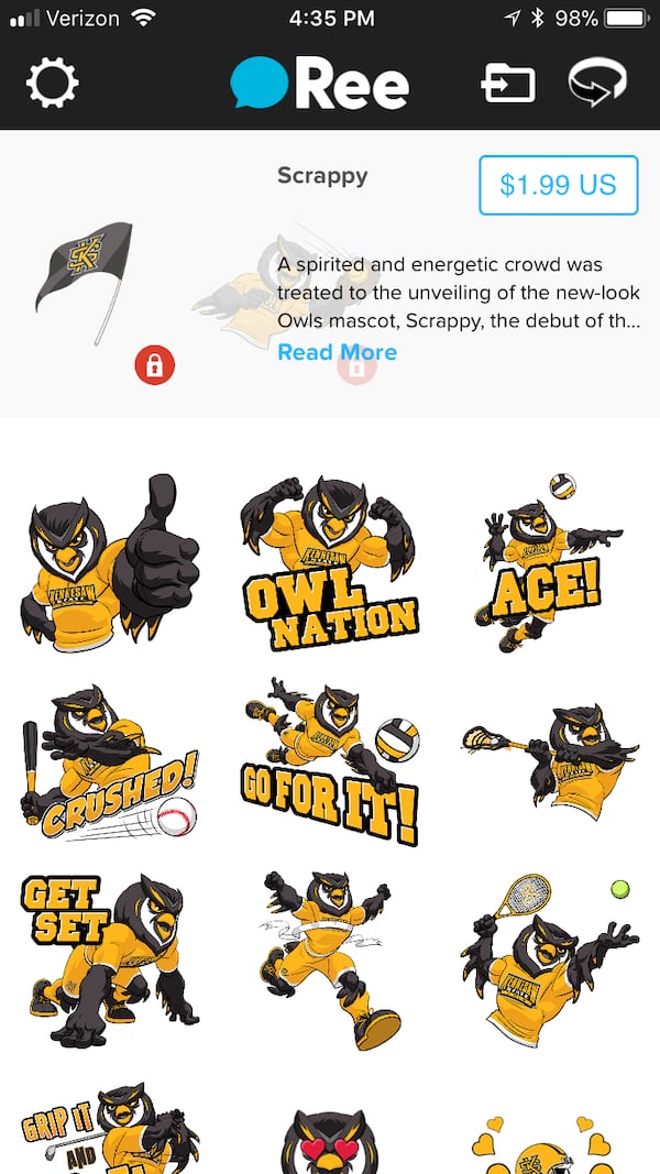 This is a sampling of the Kennesaw State University emojis that now exist on Ree Stickers.