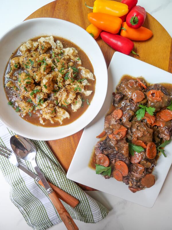 Rivels can be served as a side dish instead of potatoes, pasta or rice. Shown here is Slow-Cooker Short Ribs with Gravy and Rivels. (Chadwick Boyd for The Atlanta Journal-Constitution)