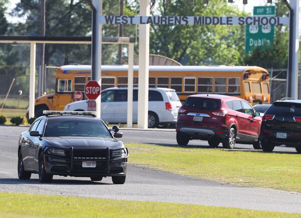 May 2, 2018 Dublin: A Laurens County Sheriffâ€™s deputy patrols West Laurens Middle School on Tuesday, May 2, 2018, in Dublin. Laurens County is the first school district in Georgia to allow teachers and other school personnel to carry weapons. Curtis Compton/ccompton@ajc.com