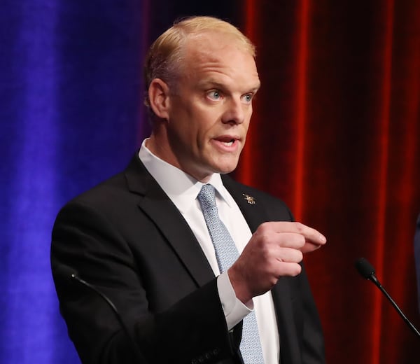 Clay Tippins on May 17, 2018, participating in the Atlanta Press Club Republican primary debate for governor at GPB studios in Atlanta. 