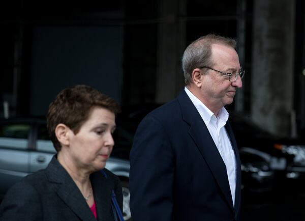 Charles P. Richards, right, a contractor who pleaded guilty to conspiracy to commit bribery in order to obtain city of Atlanta contracts, leaves the U.S. District Court with his attorney Lynne Borsuk, in February. BRANDEN CAMP/SPECIAL