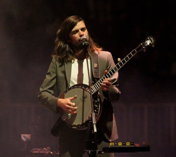 Mumford & Sons banjo player and guitarist, Winston Marshall,  performs "Guiding Light" at the band's sold-out concert March 20, 2019, at State Farm Arena. Photo: Melissa Ruggieri/Atlanta Journal-Constitution