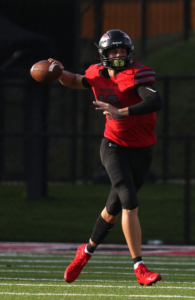 Cherokee quarterback AJ Swann (10) attempts a pass in the first half against Carver-Atlanta at Cherokee high school Wednesday, September 2, 2020 in Canton, Ga.. JASON GETZ FOR THE ATLANTA JOURNAL-CONSTITUTION