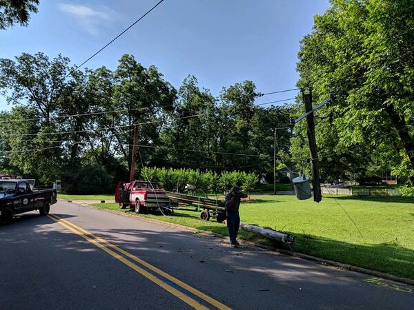 A teenager knocked down two power lines after falling asleep at the wheel. (Credit: Hogansville Police Department)