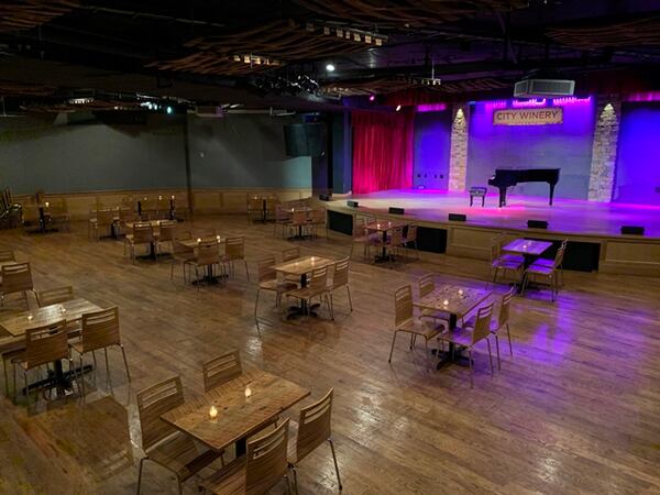 City Winery Atlanta has arranged tables in its concert room to comply with social distancing rules. Photo: Contributed