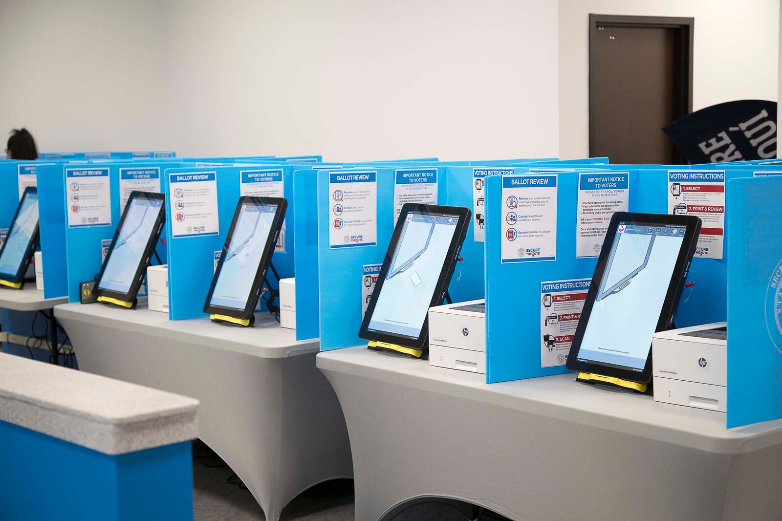 03/02/2020 -- Lawrenceville, Georgia -- The new Georgia electronic voting systems are ready for use during early voting for the presidential primary at the Gwinnett Voter Registrations and Elections office building in Lawrenceville, Monday, March 2, 2020. (ALYSSA POINTER/ALYSSA.POINTER@AJC.COM)