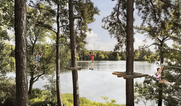 TreeTop Adventure has 10 zip lines ranging from 44 to 700 feet in length and other high-flying challenges woven into the natural forest. Contributed by Callaway Gardens