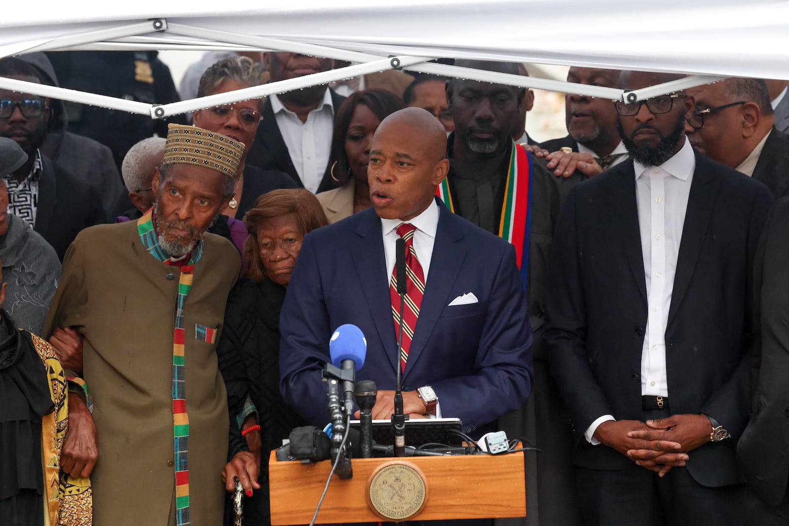 New York City Mayor Eric Adams speaks during a news conference outside Gracie Mansion, Thursday, Sept. 26, 2024, in New York. (AP Photo/Yuki Iwamura)