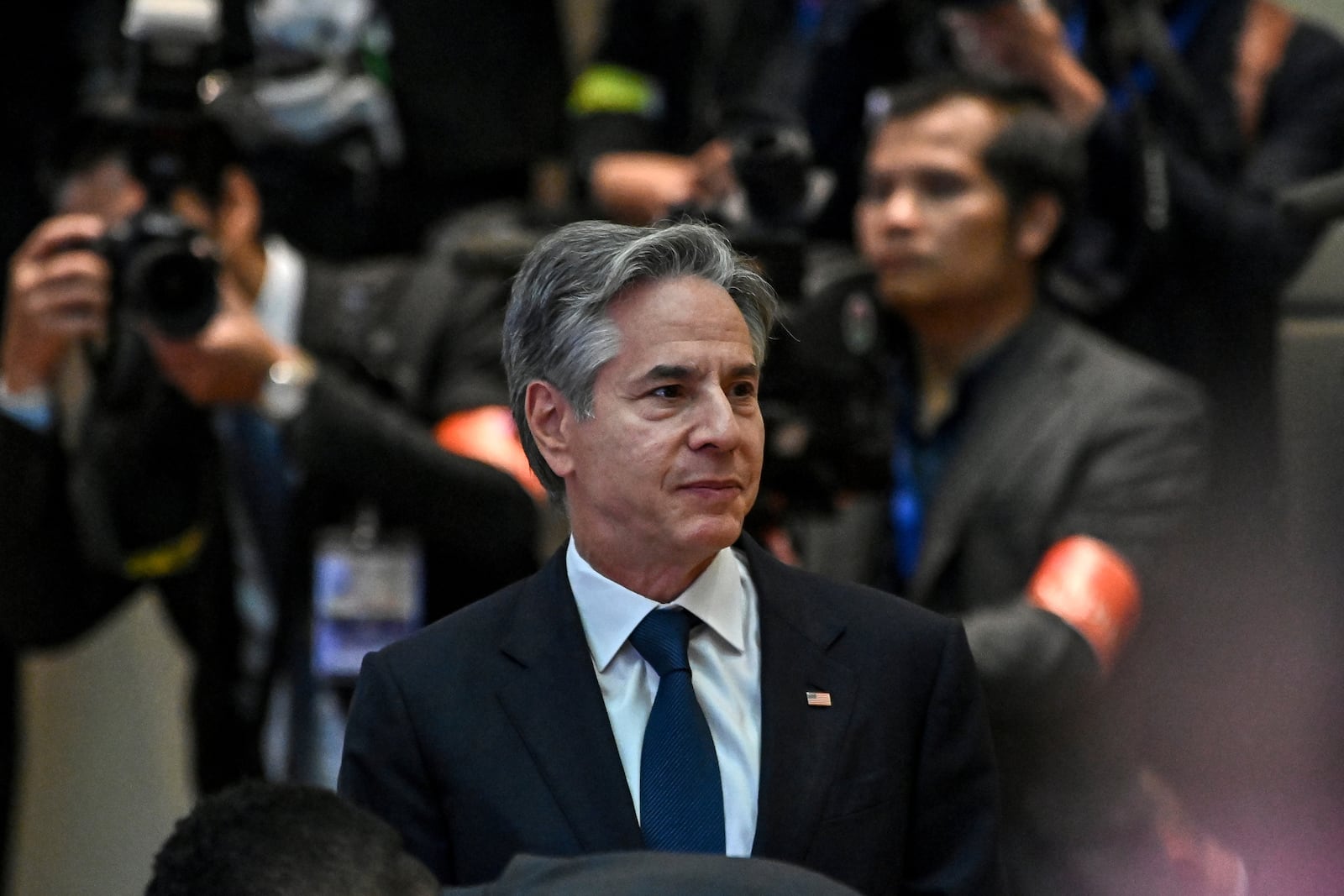 U.S. Secretary of State Antony Blinken attends the 12th ASEAN-U.S. Summit in Vientiane Friday, Oct. 11, 2024. (Tang Chhin Sothy/Pool Photo via AP)