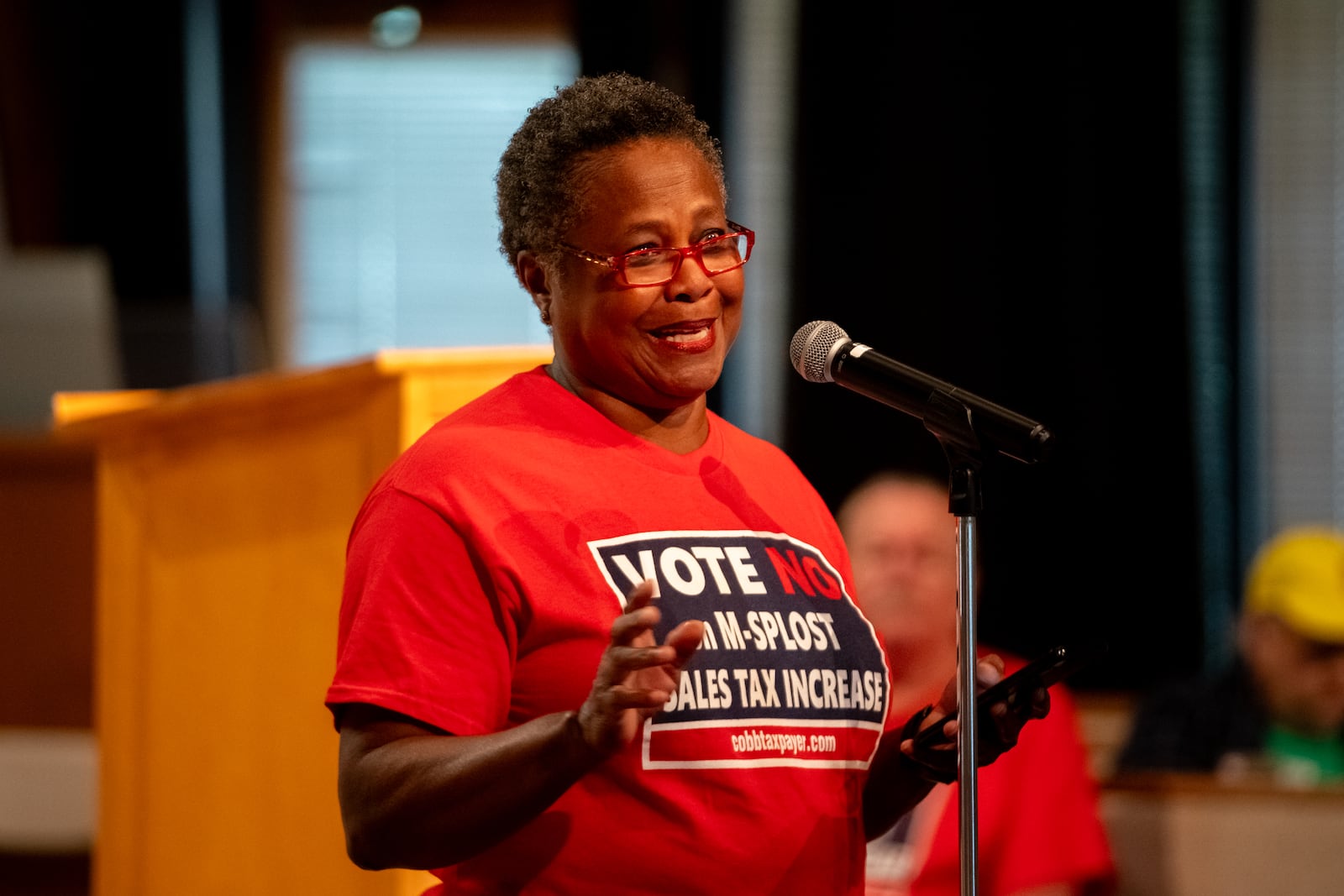 Cobb County resident Denny Wilson speaks on the proposed transit referendum. Citizens opposed to the Cobb transit referendum hold a campaign kickoff event. Saturday, Sept. 14, 2024 (Ben Hendren for the Atlanta Journal-Constitution)