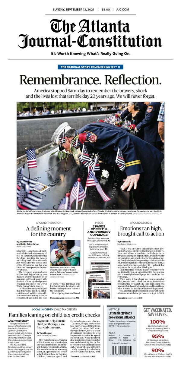 AJC coverage of Sept. 11, 2021. (AJC ePaper)