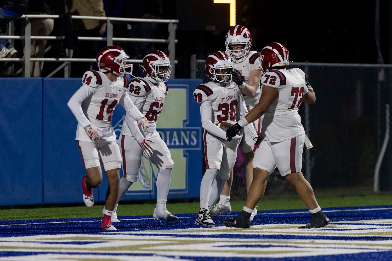 Hillgrove players celebrate a touchdown during a NCAA High School football game between Hillgrove and McEachern at McEachern High School in Powder Springs, GA., on Friday, October 18, 2024. (Photo/Jenn Finch, AJC)