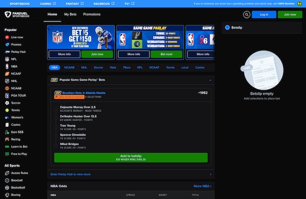 FanDuel Sportsbook Home Page