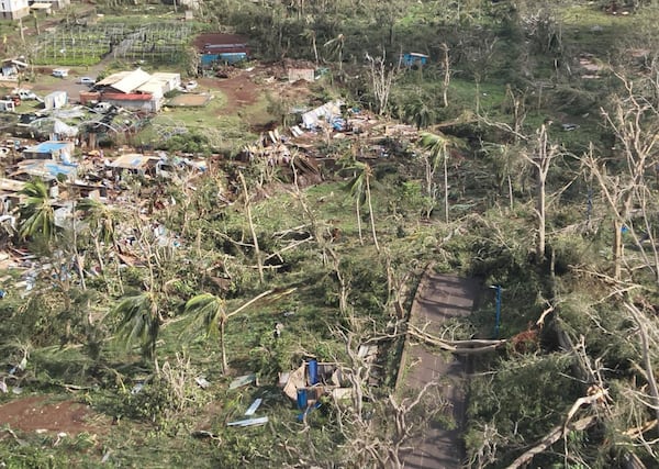 This undated photo provided on Tuesday Dec. 17, 2024 by the French Interior Ministry shows a devastated part of the French territory of Mayotte in the Indian Ocean, after the island was battered by its worst cyclone in nearly a century. (Ministere de l'Interieur/ Securite Civile via AP)