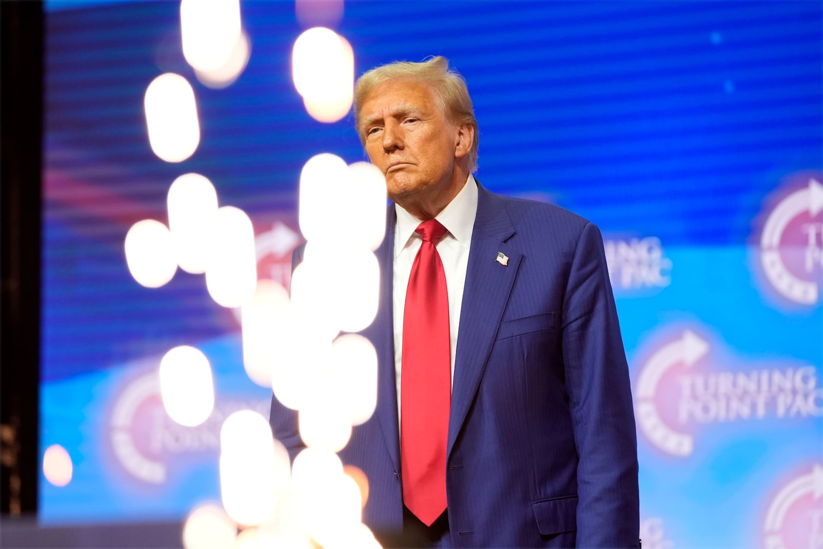 Republican presidential nominee former President Donald Trump watches at a campaign rally Wednesday, Oct. 23, 2024, in Duluth, Ga. (AP Photo/Alex Brandon)