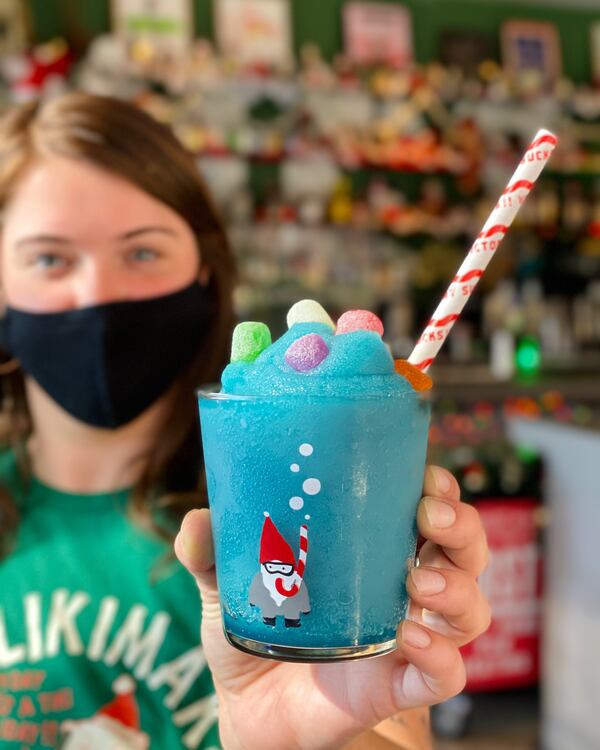 Decatur's Victory Sandwich Bar offers a tiki escape with its blue Winter Wonderland adult slushie. Courtesy of Victory Sandwich Bar