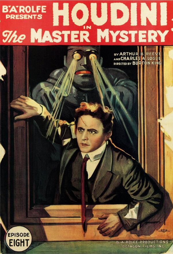 Harry Houdini was fascinated by the advent of motion pictures and became an early star of the silent screen. His 1918 movie “Master Mystery” notably featured the first robot in a motion picture. Visitors can see some of Houdini’s movies at the new Breman Museum exhibition. Contributed by the Breman Museum