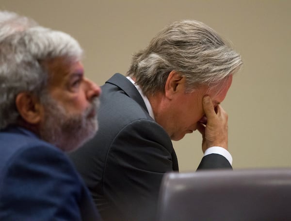 Former DeKalb County Police Officer Robert Olsen listens to testimony during his trial at the DeKalb County Superior Court in Decatur GA Monday 21, 2018. STEVE SCHAEFER / SPECIAL TO THE AJC