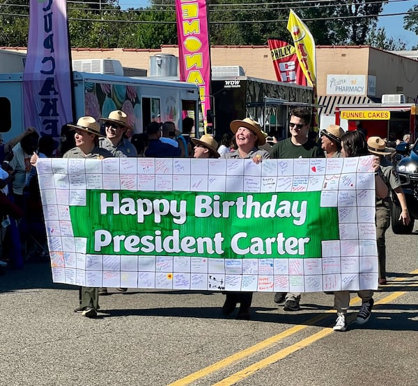 A banner celebrating the upcoming birthday of former President Jimmy Carter was shown at the Peanut Festival last Saturday. Sept. 26, 2023.