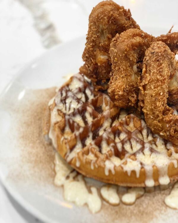 Cinnabon waffle and fried chicken from Toast on Lenox / Courtesy of Toast on Lenox