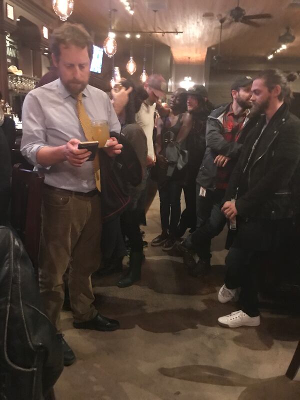  Scott Gimple (left) at Nic and Norman's, a Senoia restaurant owned by producer Greg Nicotero and actor Norman Reedus. The show held a small party with us reporters and many of the actors on May 4, 2017. CREDIT: Rodney Ho/rho@ajc.com