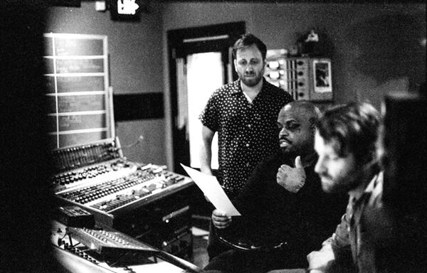 Dan Auerbach (left), CeeLo Green and chief engineer Allen Parker at Easy Eye Sound in Nashville. Photo: ALYSSE GAFKJEN;