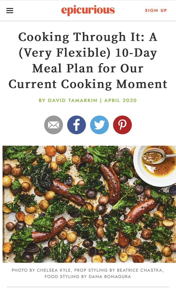 Epicurious’ “Cooking Through It” 10-Day Meal Plan helps you do less grocery shopping and more improvising.