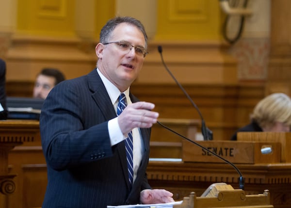 State Sen. William Ligon, R-Brunswick, talks before a vote on Senate Bill 375 in the state Capitol in Atlanta. The bill would allow adoption agencies to refuse to place children with same-sex families. STEVE SCHAEFER / SPECIAL TO THE AJC